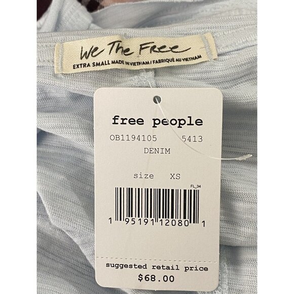Free People Woman’s Natasha‎ Tee Ruched Longsleeve Light Denim Blue SZ XS - Picture 6 of 9